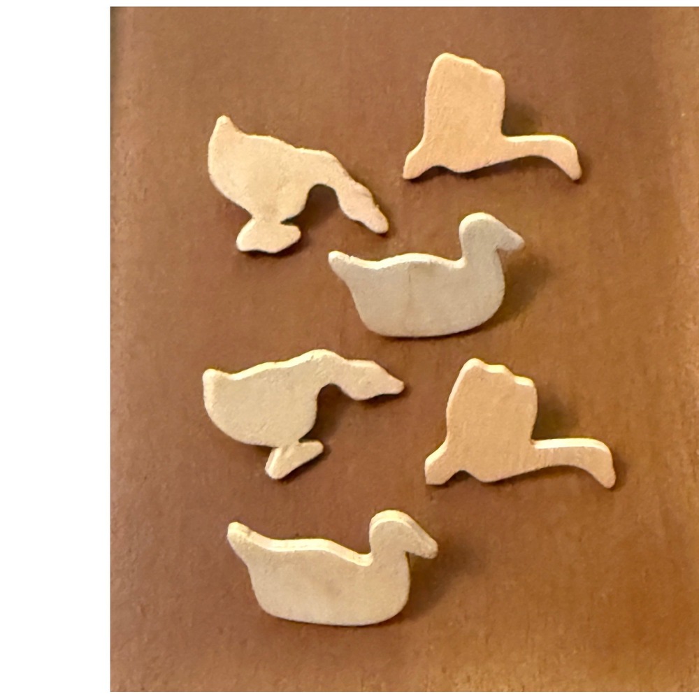 Handmade VTG Rustic Wood Duck and Goose Thumbtacks Set of 6 Decorative Push Pins